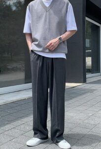 (針織衫＋T恤＋直筒褲)